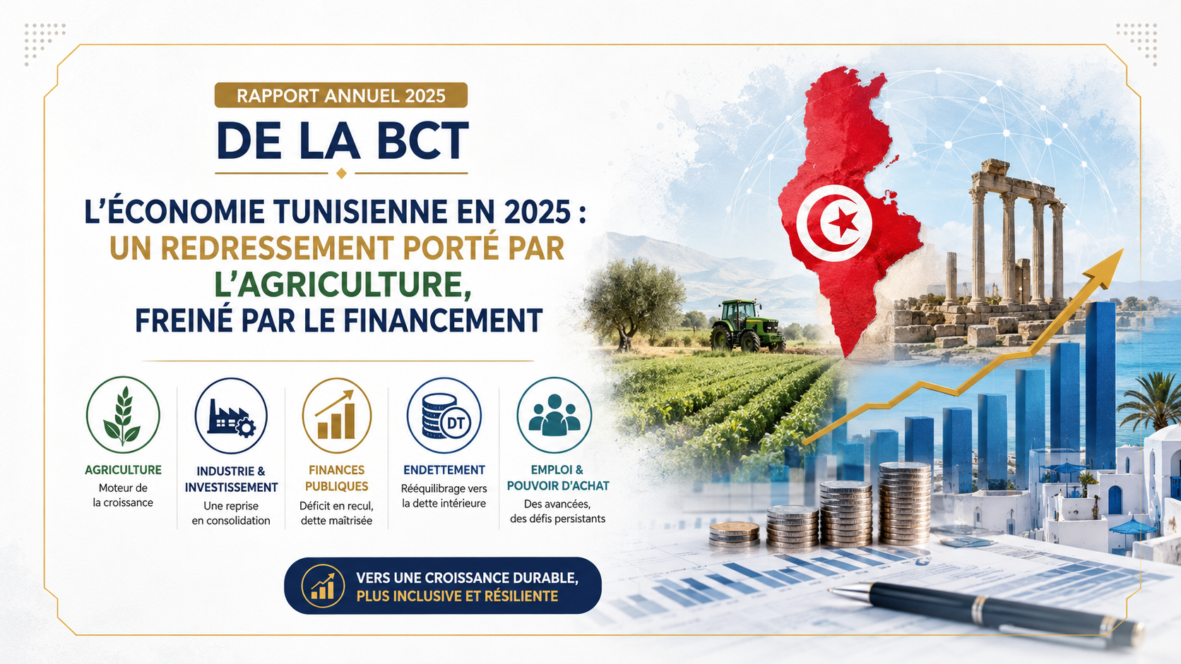 L'économie tunisienne en 2025 : un redressement porté par l'agriculture, freiné par le financement