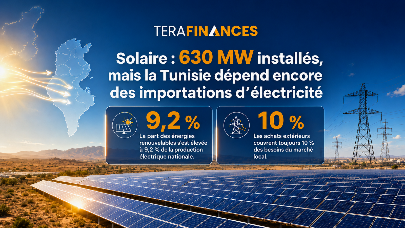 Solaire : 630 MW installés, mais la Tunisie dépend encore des importations d’électricité