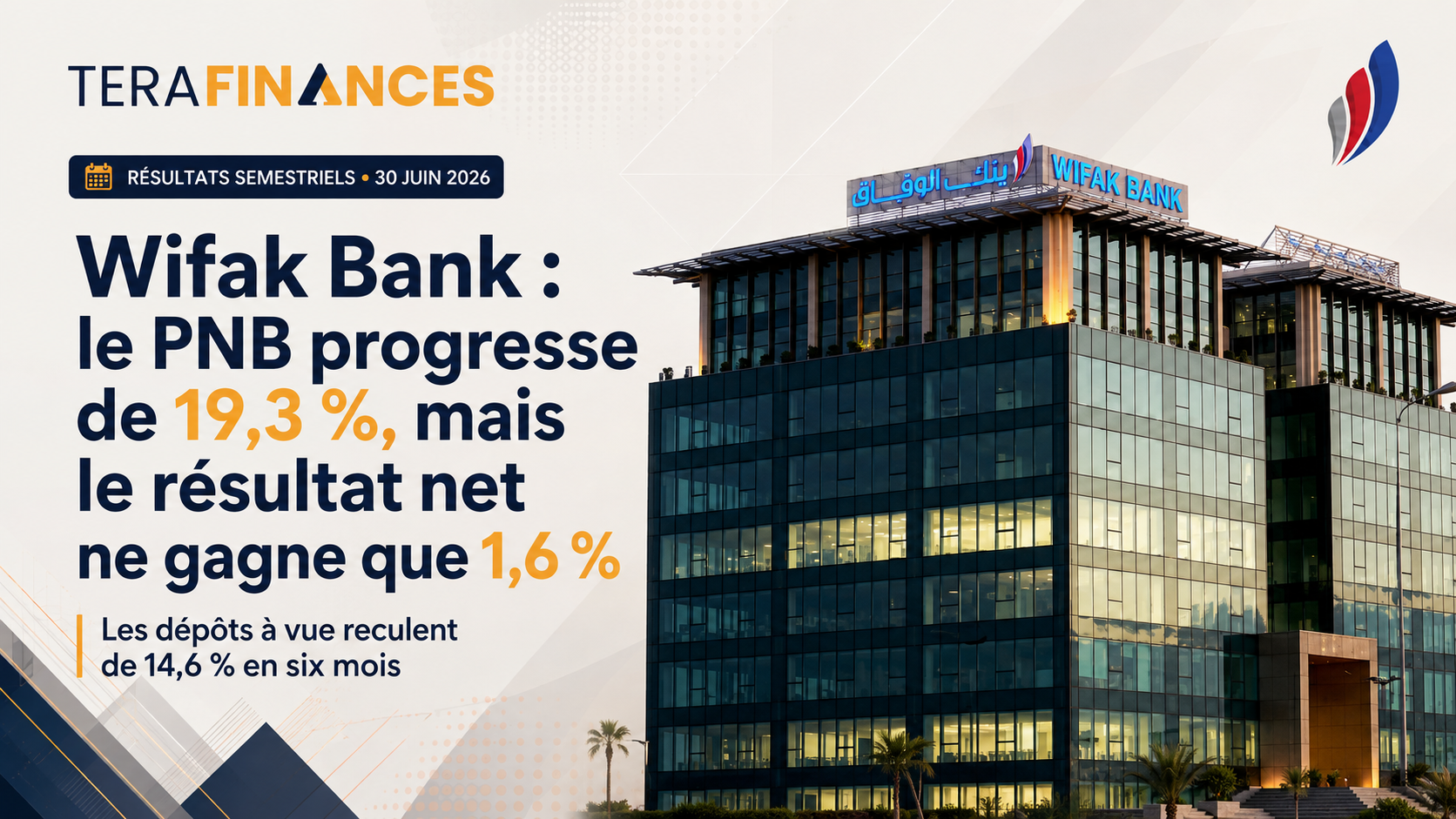 Wifak Bank : le PNB progresse de 19,3 %, mais le résultat net ne gagne que 1,6 %