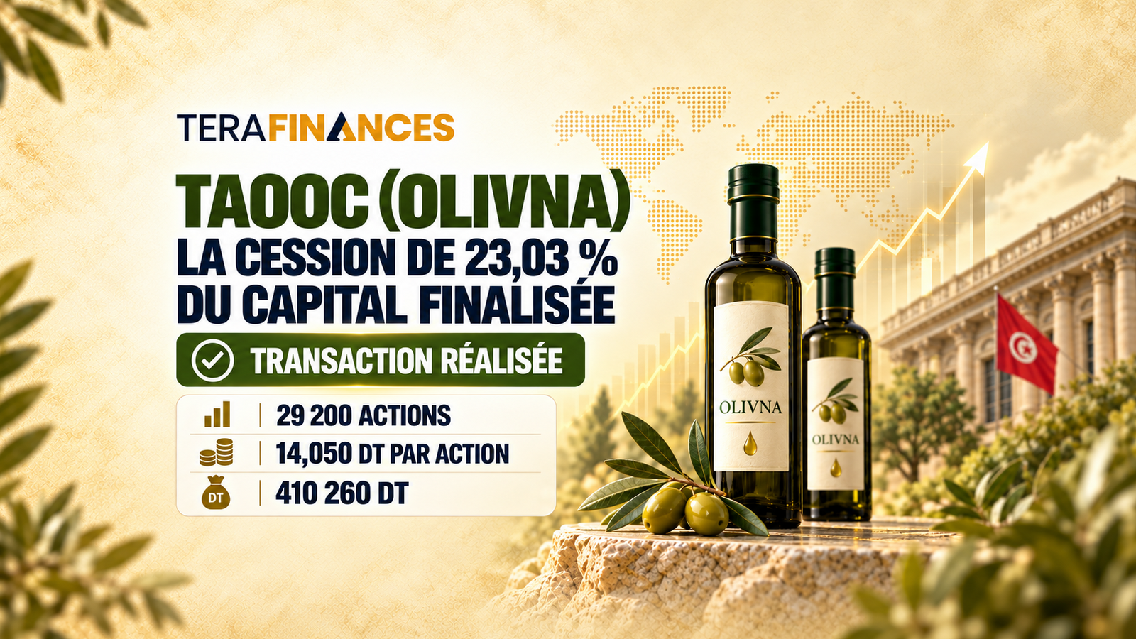 Marché hors cote : la cession de 23,03 % du capital de TAOOC (OLIVNA) finalement réalisée