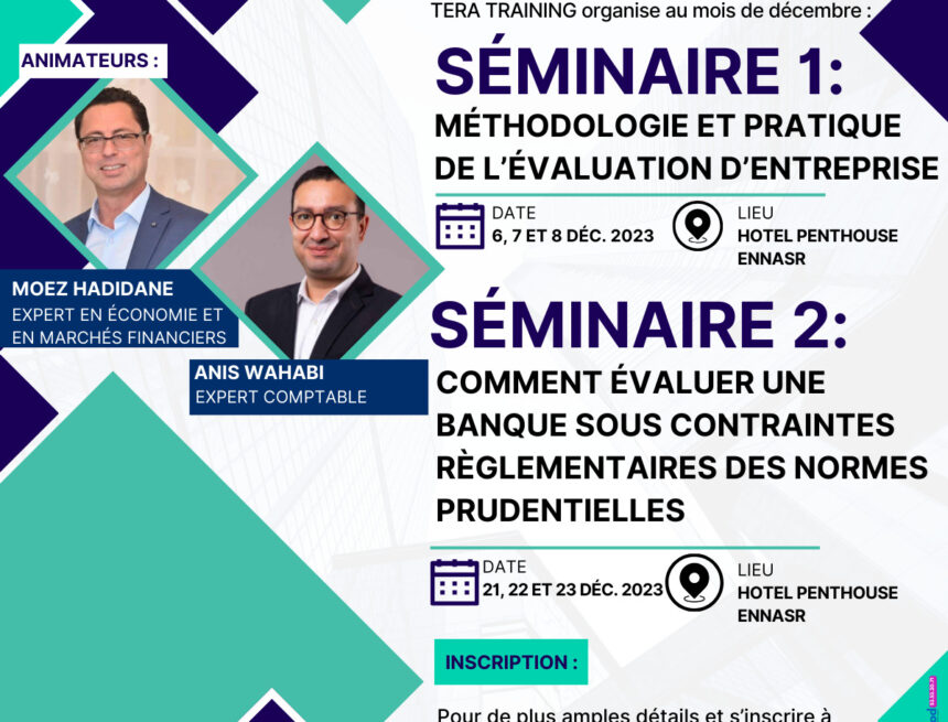 TERA TRAINING organise au mois de décembre deux séminaires de formation